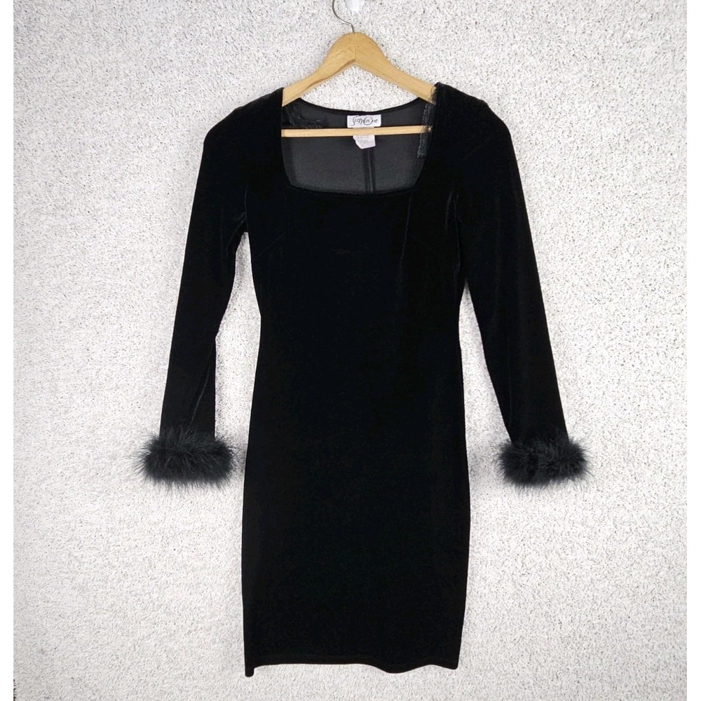 Vintage 90s Steppin Out Vampy Goth Punk Black Velvet Dress Sz 9/10 Mini‎ Bodycon